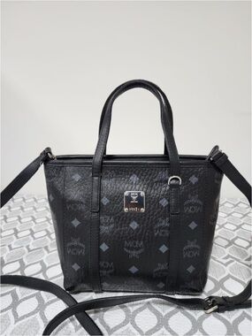 Authentic MCM Visetos Mini Toni Shopper Tote Bag Black/Grey